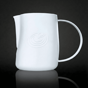 EVO 2.0 Curved Latte Art Pitcher - Bone White - on a black background