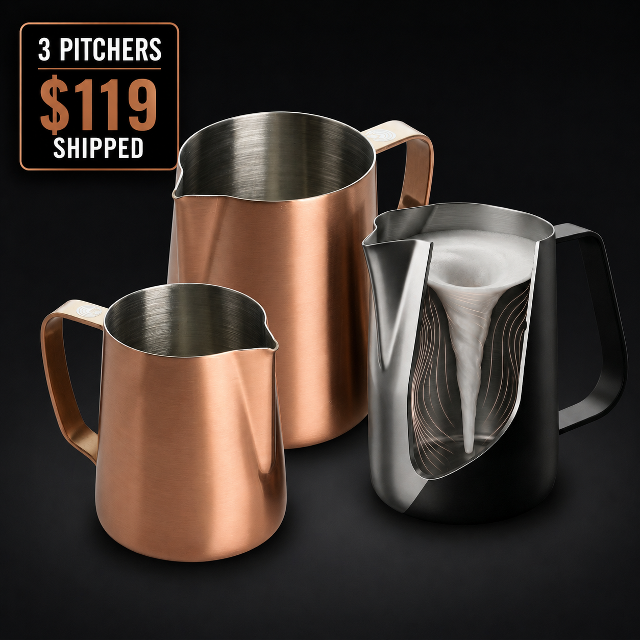 Vortex + Ultra Sharp Rose Gold Set (3 Pitchers)