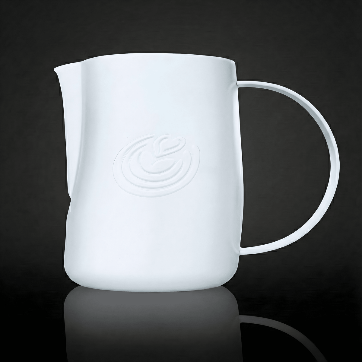 EVO 2.0 Curved Latte Art Pitcher - Bone White - on a black background