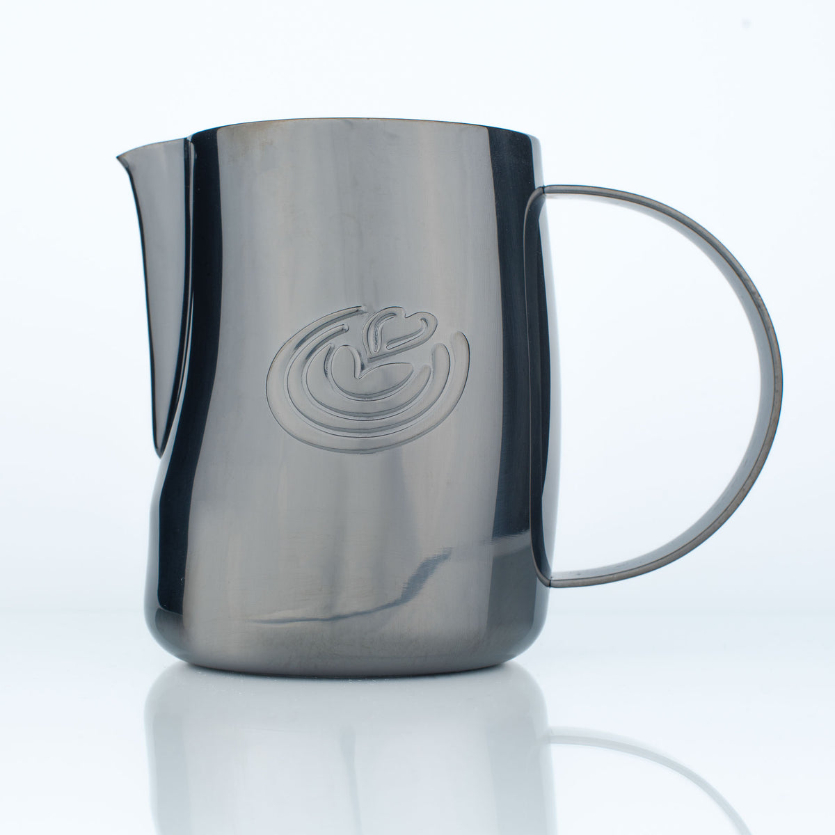 EVO 2.0 Curved Latte Art Pitcher - Mirror Black - on a white background