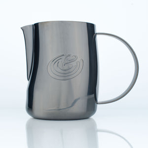 EVO 2.0 Curved Latte Art Pitcher - Mirror Black - on a white background